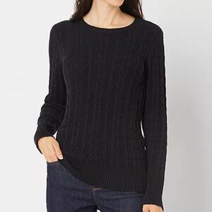 Charter Club Black Crew Neck Long Sleeve Pullover Sweater - Medium Petite